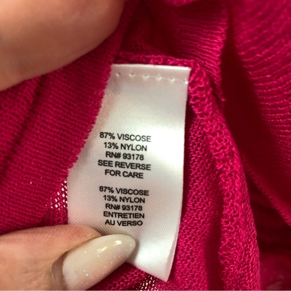 T Tahari hot pink knit Crewneck cap short sleeve knot on bottom S - Picture 8 of 9